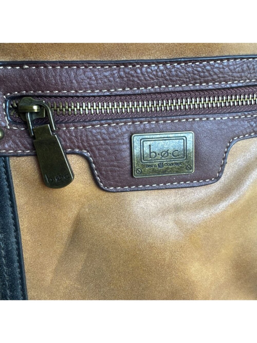 B.O.C. Two-Tone Leather Shoulder Tote Bag Front Zipper Pocket & Dual Handles - Picture 3 of 8